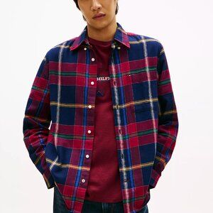 NEW Tommy Hilfiger Plaid Brushed Flannel Shirt Burgundy XL